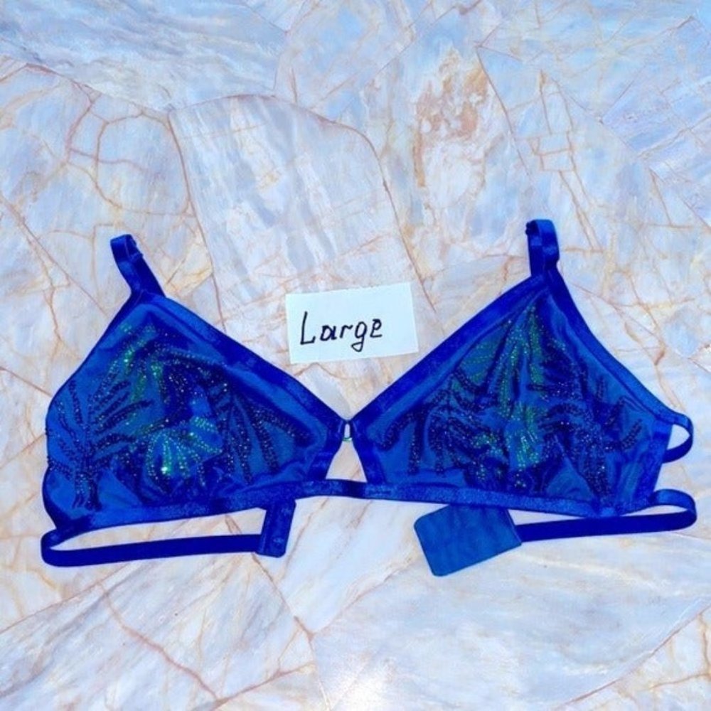VS Satin Studded Bra Strappy Peacock Large Bralette Y2K Vintage
